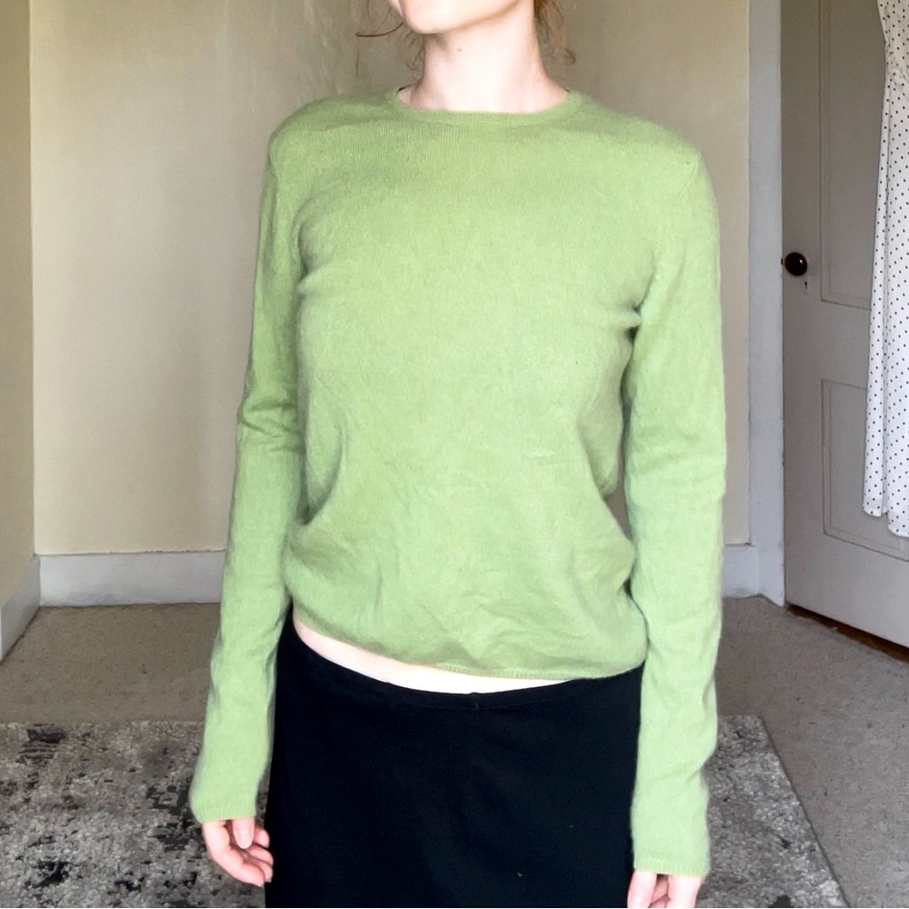 Charter Club 2 Ply 100% Cashmere Women's Green Sweater Shirt Soft Comfy Summer